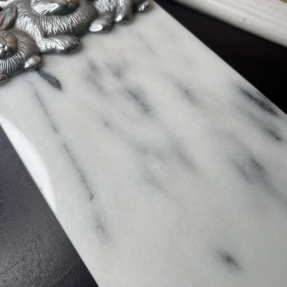 Vintage 1986 Arthur Court Marble Cheese Board Bunny Rabbit Charcuterie Tray